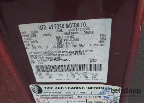 2009 Ford F-150 Xl/Xlt from USA, damaged, VIN 1FTRW128X9KB83262